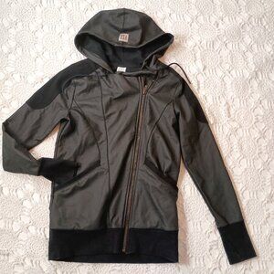 VSX Sport Victorias Secret Zip Hoodie Jacket Black Faux Leather Moto XS Women